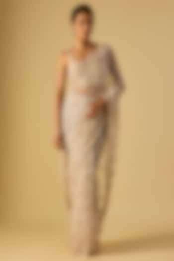 Grey Net Sequin Hand Embroidered Reception Saree Set by Kalighata at Pernia's Pop Up Shop