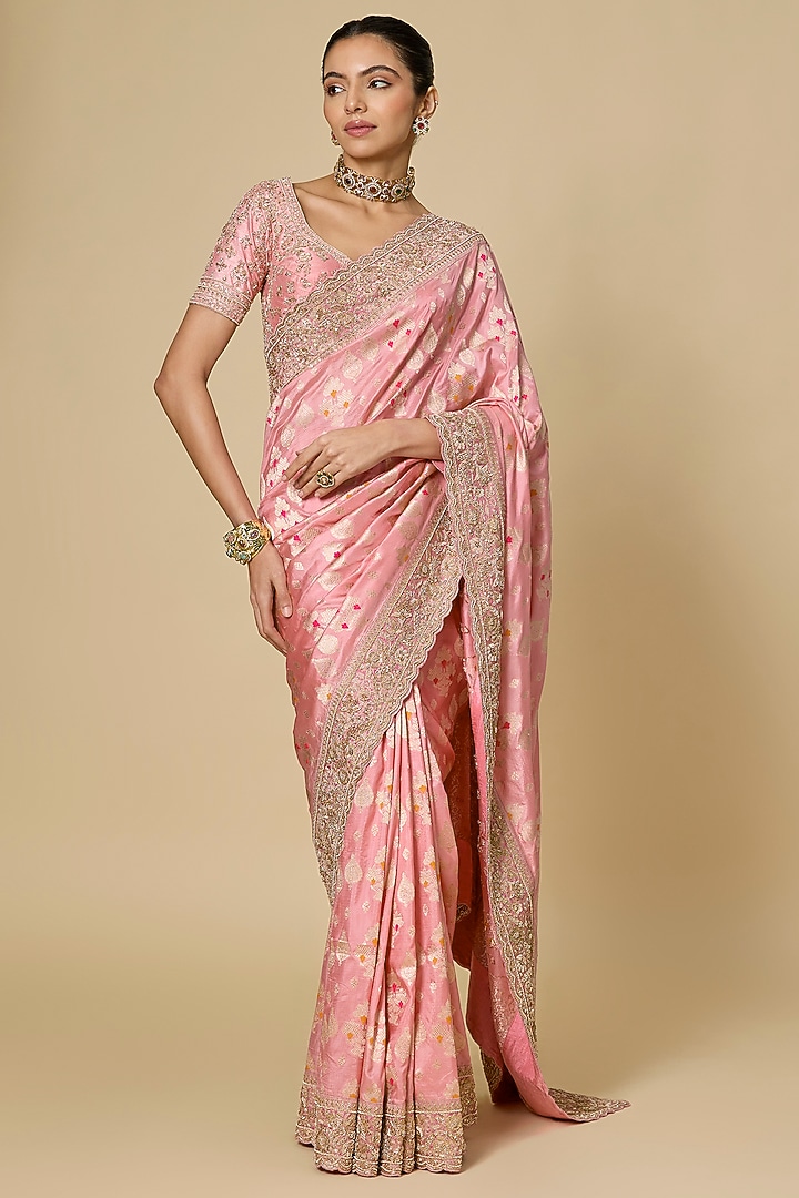 Pink Banarasi Bridal Saree Set by Kalighata at Pernia's Pop Up Shop