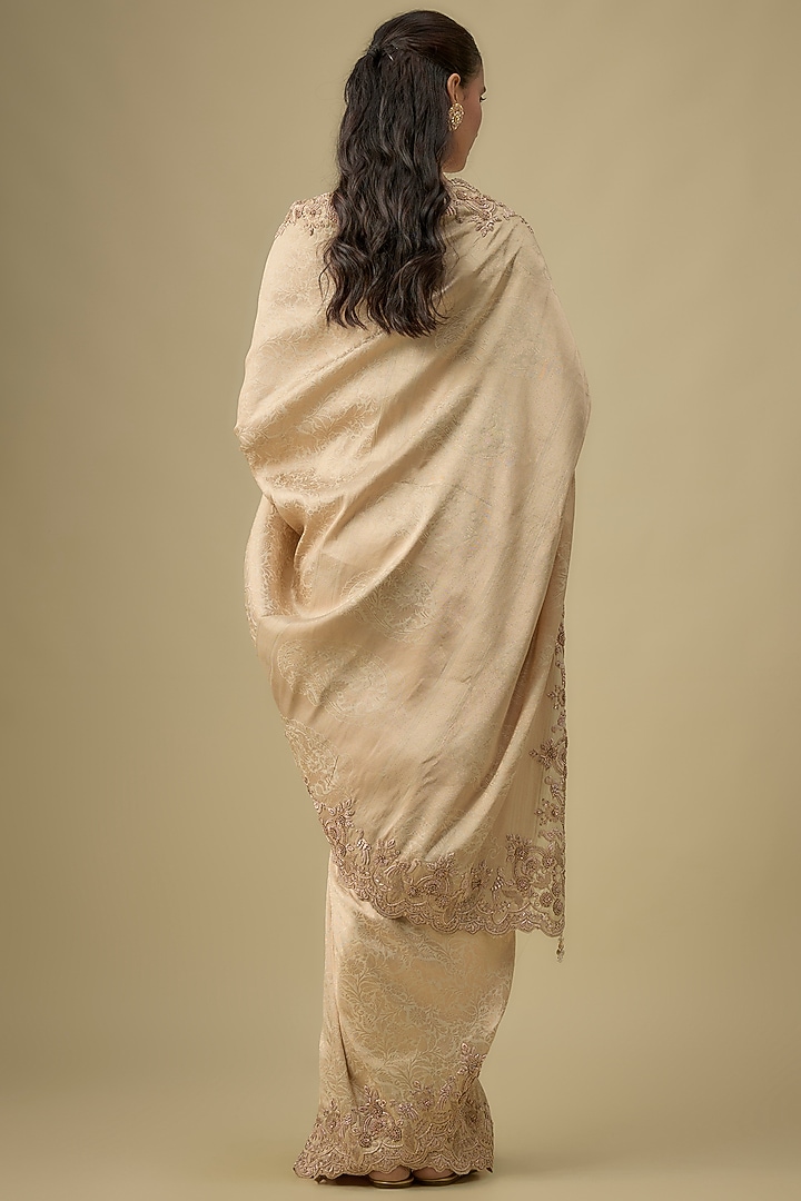 Gold Tissue Hand & Machine Embroidered Bridal Saree Set by Kalighata at Pernia's Pop Up Shop