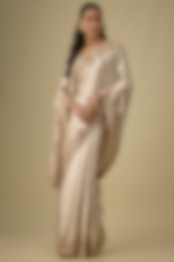 Gold Tissue Hand & Machine Embroidered Bridal Saree Set by Kalighata at Pernia's Pop Up Shop