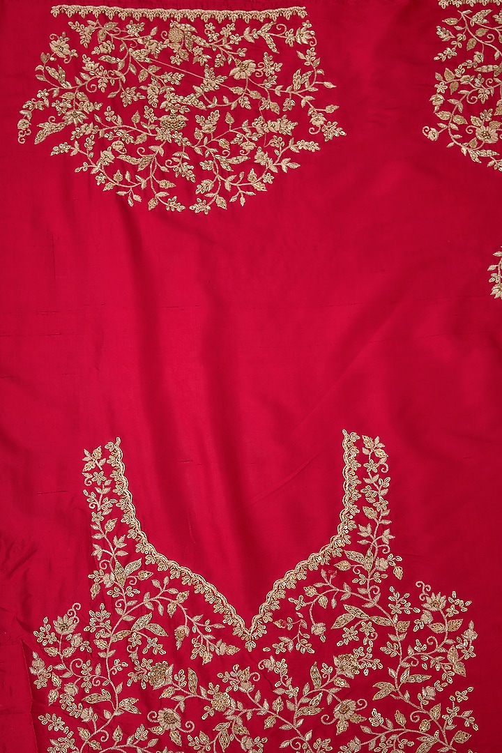 Red Tissue Hand & Machine Embroidered Bridal Saree Set by Kalighata at Pernia's Pop Up Shop