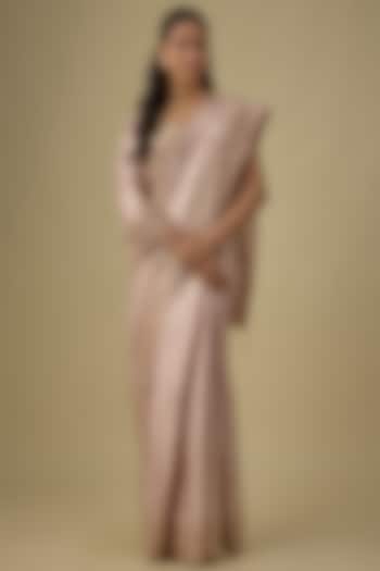 Pink Silk Hand & Machine Embroidered Bridal Saree Set by Kalighata at Pernia's Pop Up Shop