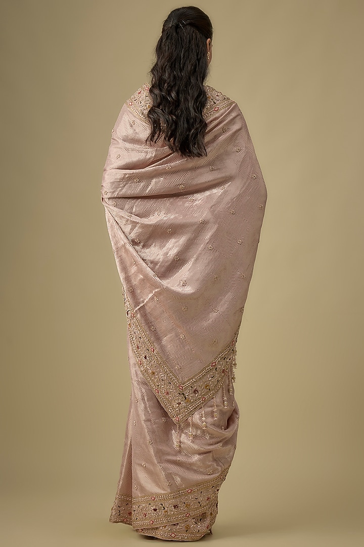 Pink Silk Hand & Machine Embroidered Bridal Saree Set by Kalighata at Pernia's Pop Up Shop