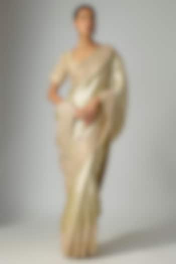 Gold Banarasi Silk Bridal Saree Set by Kalighata at Pernia's Pop Up Shop