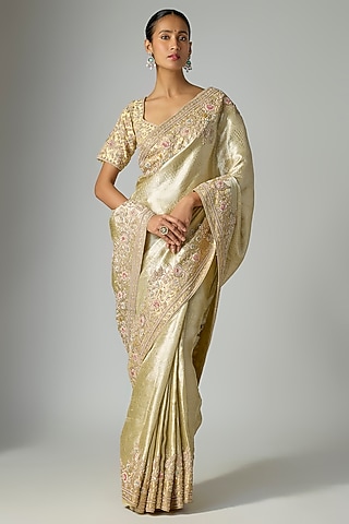 Gold Banarasi Silk Saree Set by Kalighata