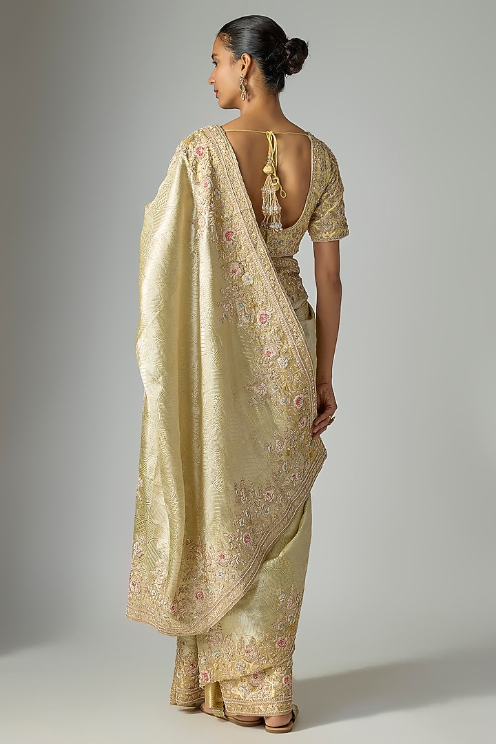 Gold Banarasi Silk Bridal Saree Set by Kalighata at Pernia's Pop Up Shop
