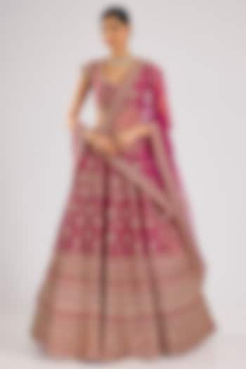 Pink Raw Silk Embroidered Bridal Lehenga Set by Kalighata at Pernia's Pop Up Shop