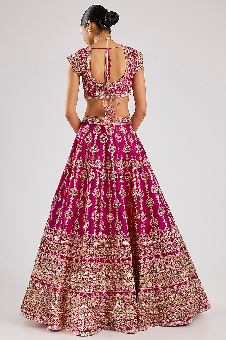 Rani Raw Silk Embroidered Bridal Lehenga Set by Kalighata at Pernia's Pop Up Shop