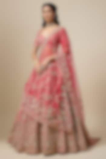 Red Raw Silk Zari Hand Embroidered Bridal Lehenga Set by Kalighata at Pernia's Pop Up Shop