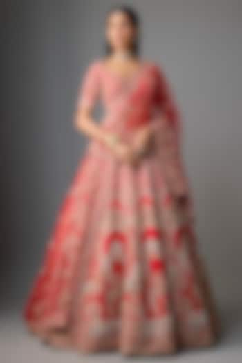 Red Raw Silk Bridal Lehenga Set by Kalighata at Pernia's Pop Up Shop