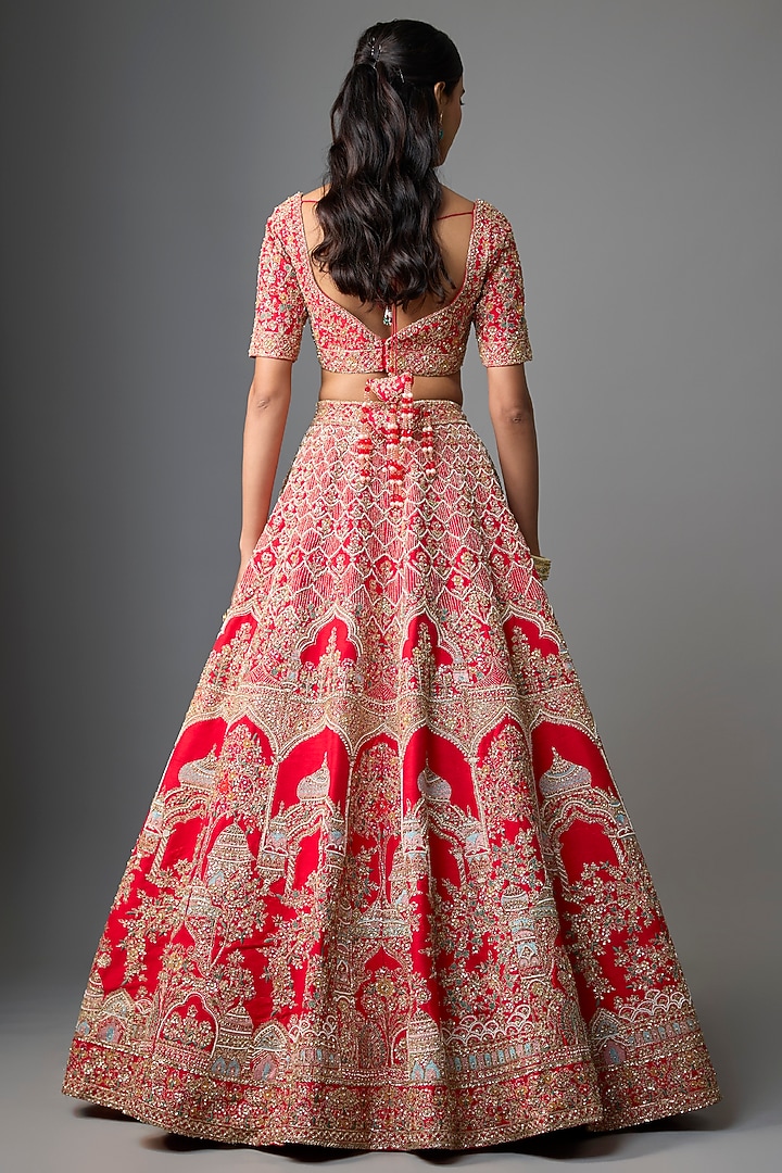 Red Raw Silk Bridal Lehenga Set by Kalighata at Pernia's Pop Up Shop