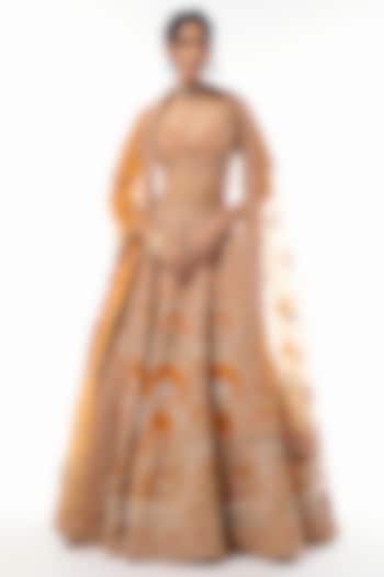 Rust Raw Silk Embroidered Bridal Lehenga Set by Kalighata at Pernia's Pop Up Shop