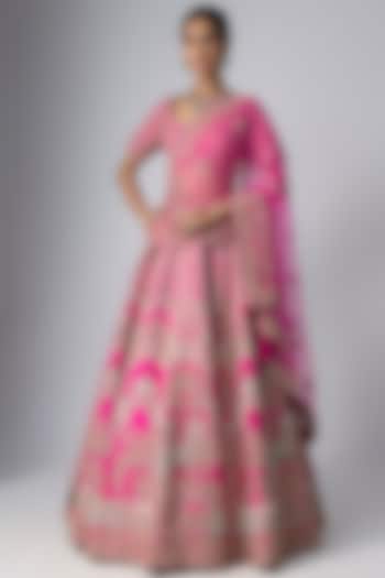Pink Raw Silk Bridal Lehenga Set by Kalighata at Pernia's Pop Up Shop