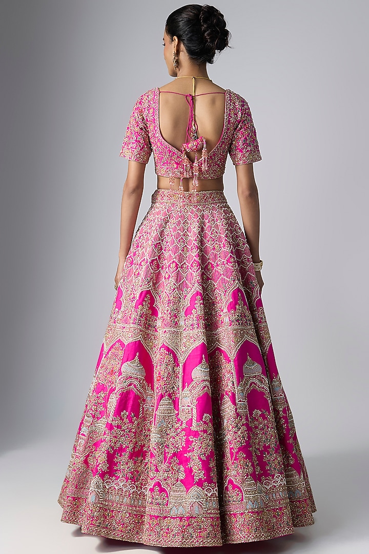 Pink Raw Silk Bridal Lehenga Set by Kalighata at Pernia's Pop Up Shop