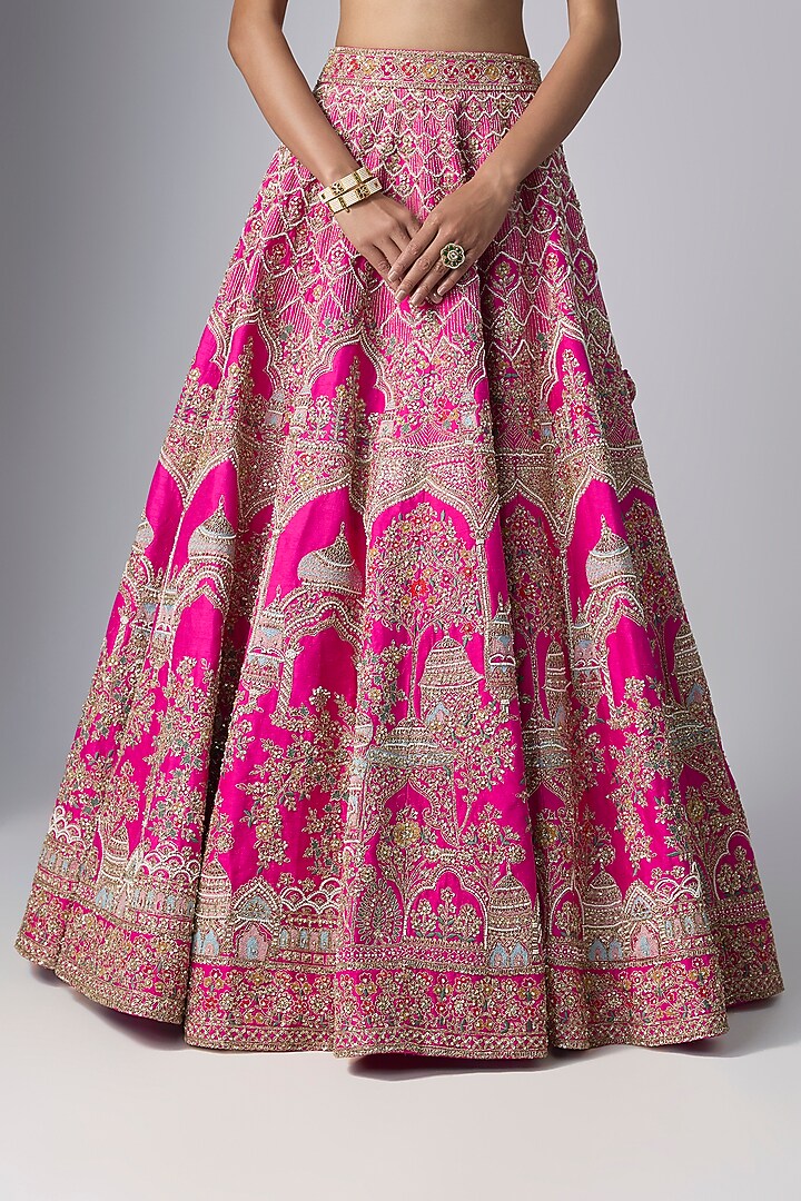 Pink Raw Silk Bridal Lehenga Set by Kalighata at Pernia's Pop Up Shop