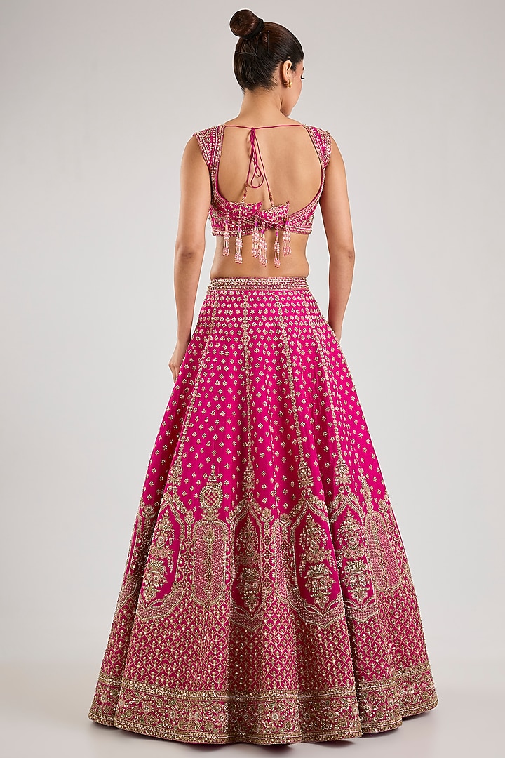 Pink Raw Silk Embroidered Bridal Lehenga Set by Kalighata at Pernia's Pop Up Shop