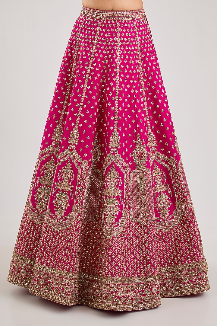 Pink Raw Silk Embroidered Bridal Lehenga Set by Kalighata at Pernia's Pop Up Shop