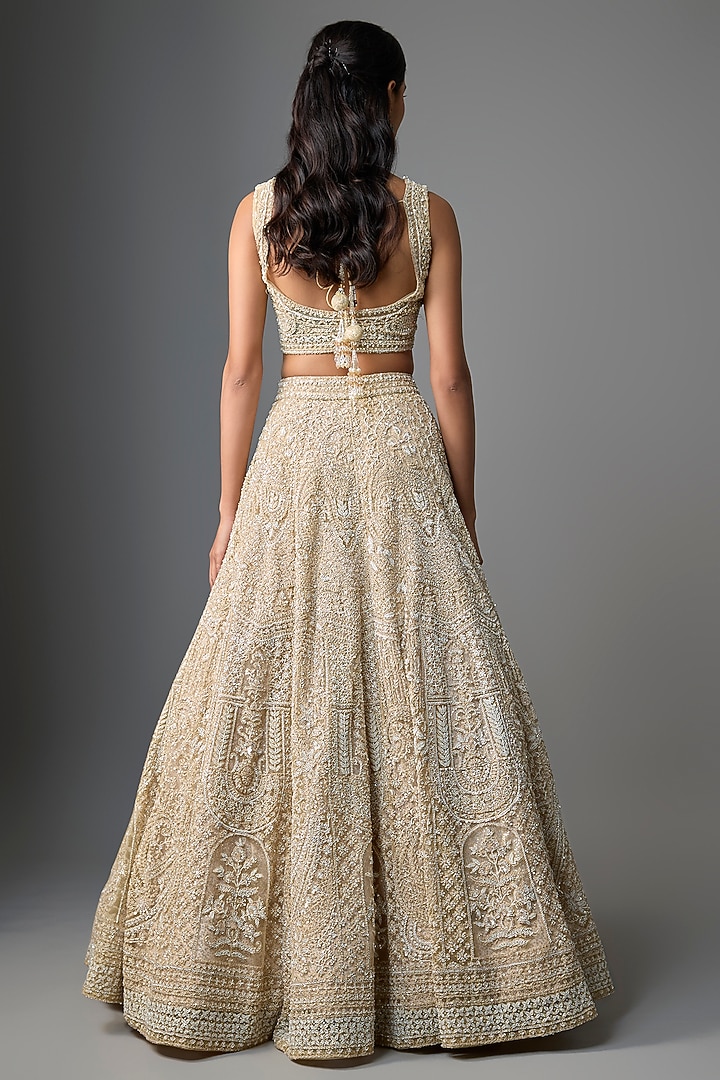 Pink Net Embroidered Bridal Lehenga Set by Kalighata at Pernia's Pop Up Shop