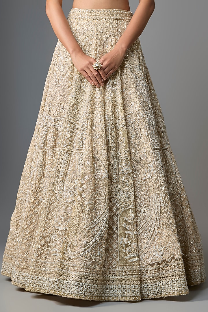 Pink Net Embroidered Bridal Lehenga Set by Kalighata at Pernia's Pop Up Shop