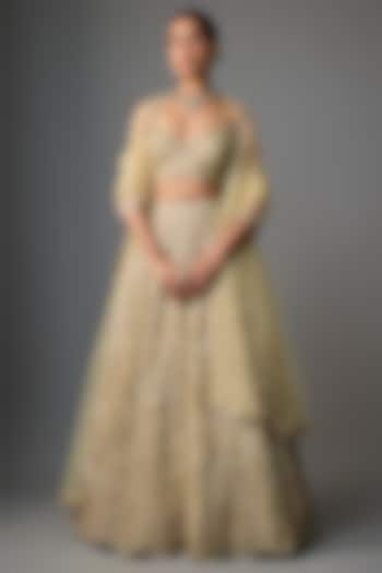 Gold Net Embroidered Bridal Lehenga Set by Kalighata at Pernia's Pop Up Shop