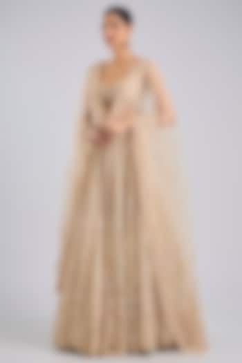 Peach Organza Bridal Lehenga Set by Kalighata at Pernia's Pop Up Shop