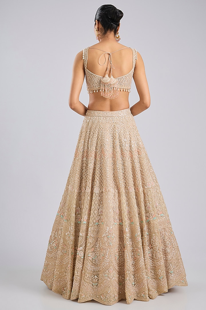 Peach Organza Bridal Lehenga Set by Kalighata at Pernia's Pop Up Shop