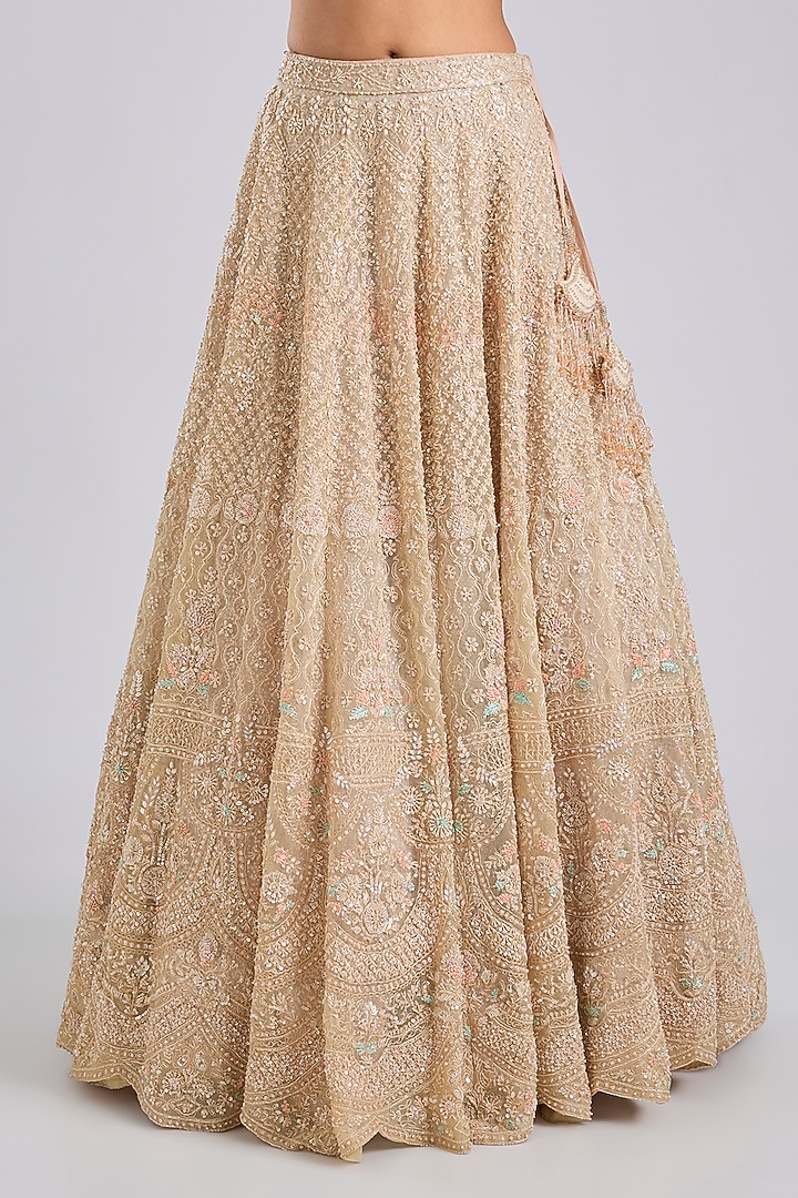 Peach Organza Bridal Lehenga Set by Kalighata at Pernia's Pop Up Shop