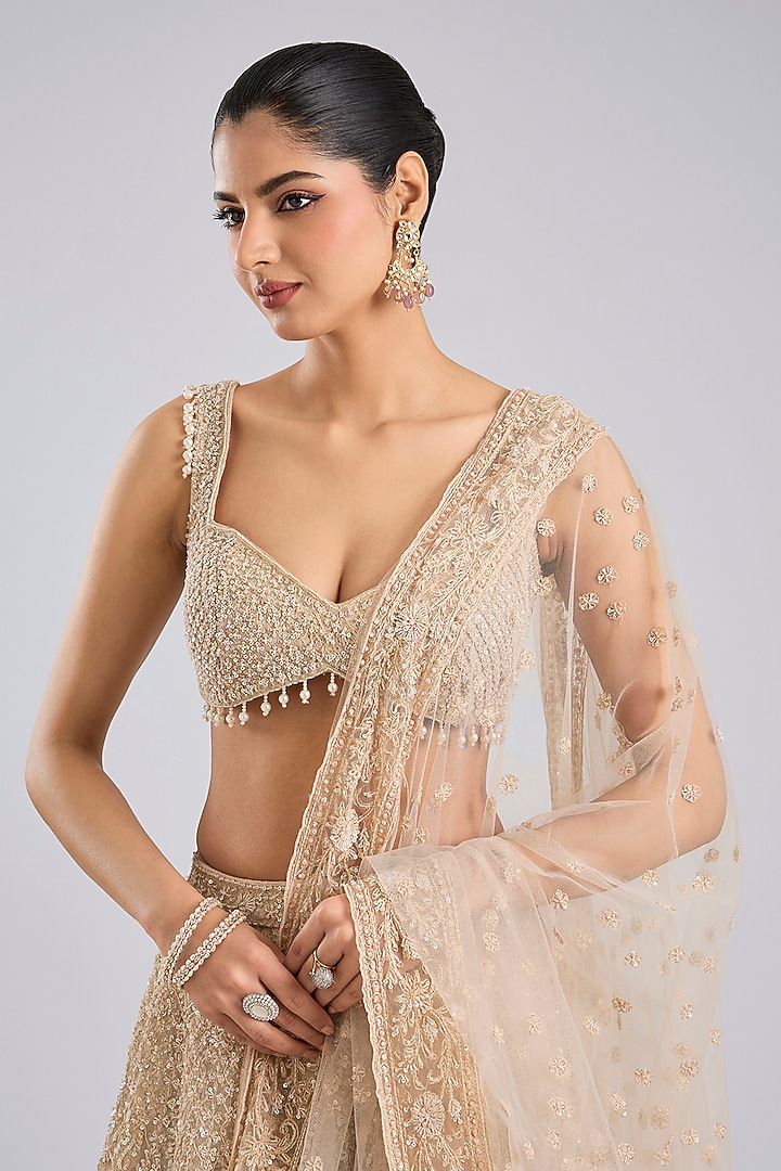 Peach Organza Bridal Lehenga Set by Kalighata at Pernia's Pop Up Shop