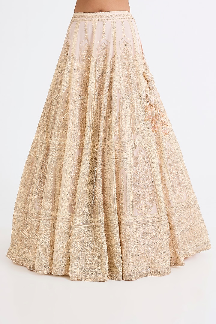 Pink Raw Silk Zari Hand & Machine Embroidered Bridal Lehenga Set by Kalighata at Pernia's Pop Up Shop
