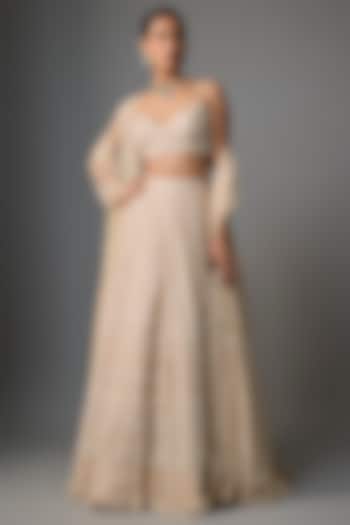 Pink Net Embroidered Bridal Lehenga Set by Kalighata at Pernia's Pop Up Shop