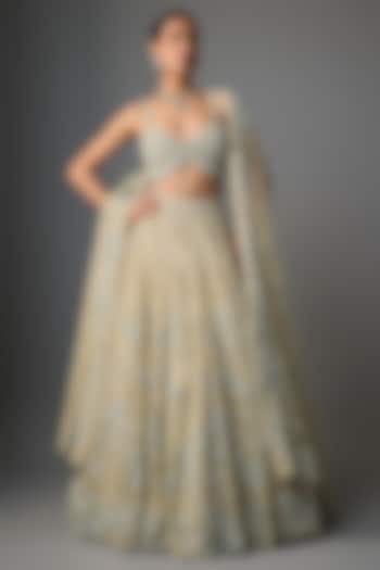 Firoza Organza Embroidered Bridal Lehenga Set by Kalighata at Pernia's Pop Up Shop