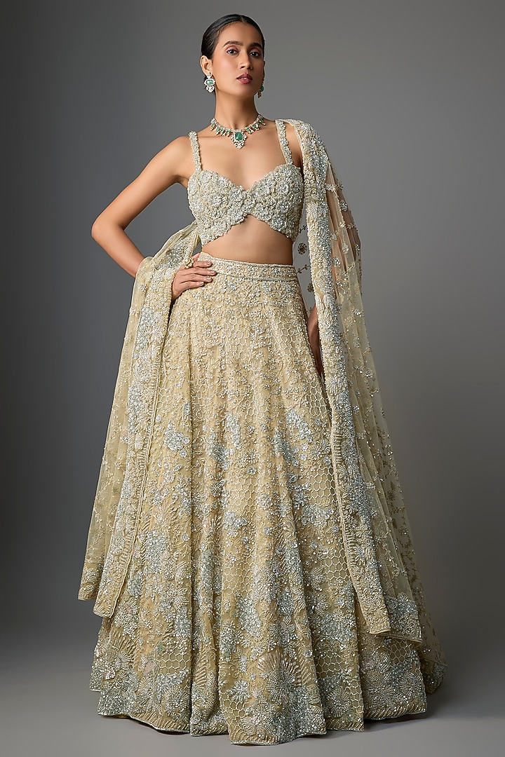 Firoza Organza Embroidered Bridal Lehenga Set by Kalighata at Pernia's Pop Up Shop