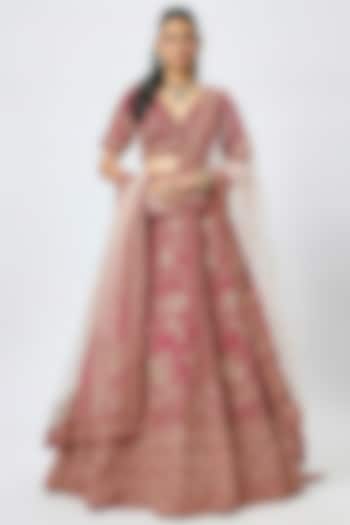 Rani Pink Raw Silk Cutdana Embroidered Bridal Lehenga Set by Kalighata at Pernia's Pop Up Shop