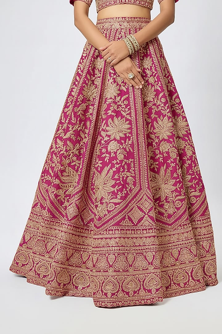 Rani Pink Raw Silk Cutdana Embroidered Bridal Lehenga Set by Kalighata at Pernia's Pop Up Shop