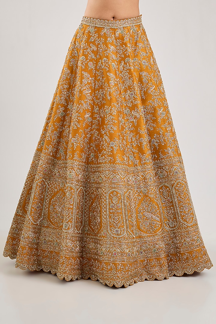 Rust Raw Silk Embroidered Bridal Lehenga Set by Kalighata at Pernia's Pop Up Shop