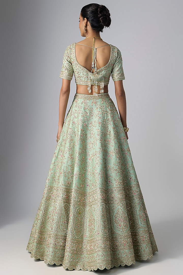 Mint Raw Silk Bridal Lehenga Set by Kalighata at Pernia's Pop Up Shop