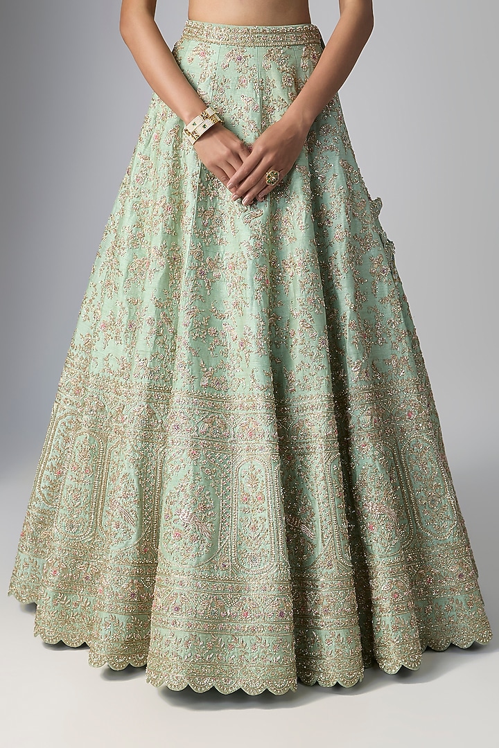 Mint Raw Silk Bridal Lehenga Set by Kalighata at Pernia's Pop Up Shop
