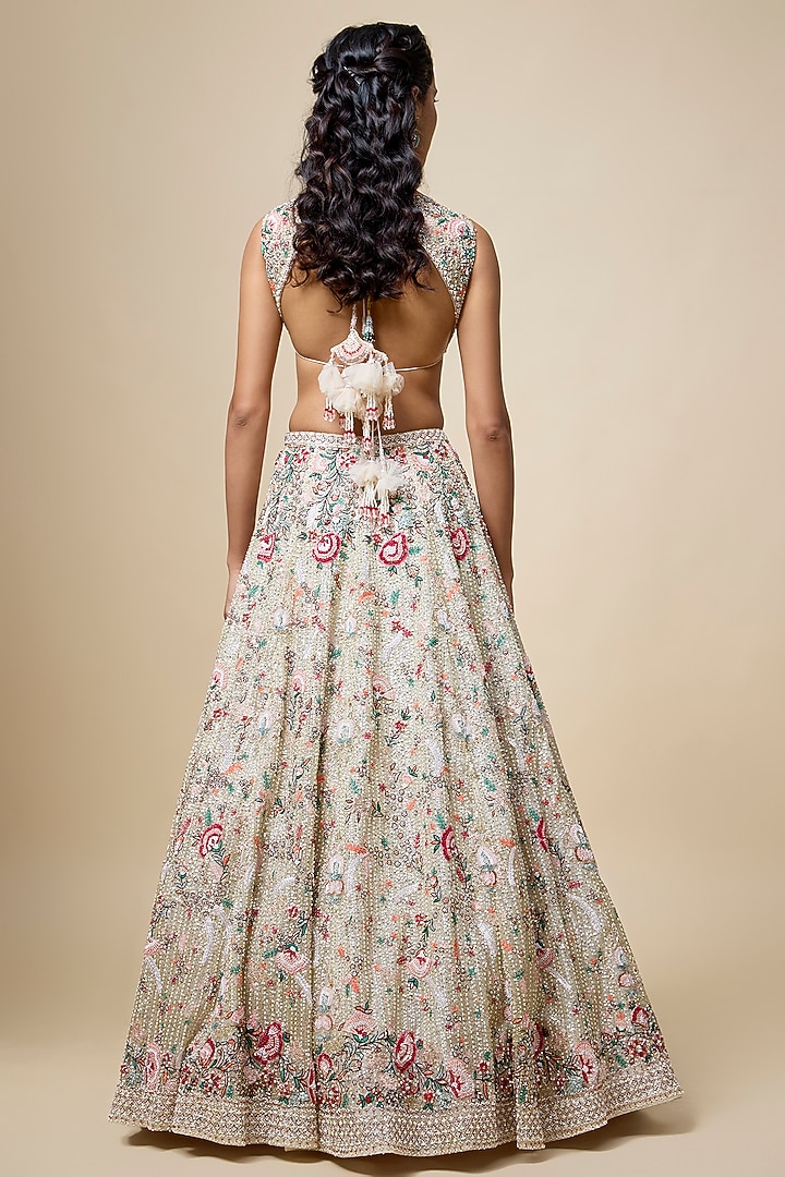 Peach Organza Embroidered Bridal Lehenga Set by Kalighata at Pernia's Pop Up Shop
