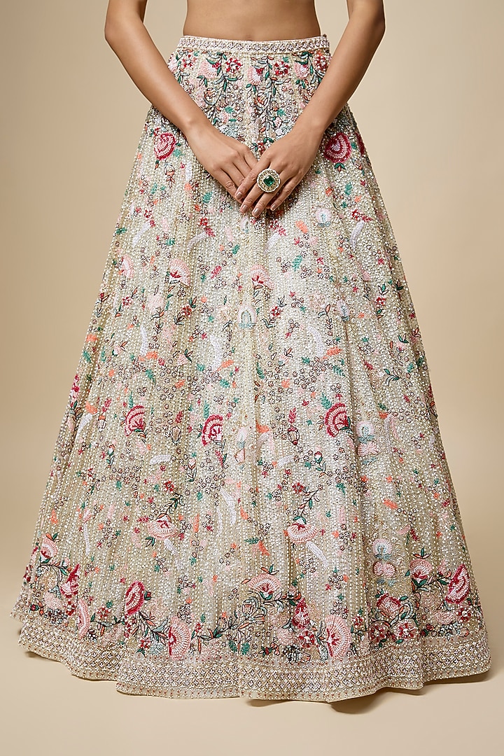 Peach Organza Embroidered Bridal Lehenga Set by Kalighata at Pernia's Pop Up Shop