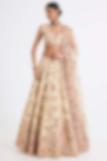 Ivory Raw Silk Zari Hand & Machine Embroidered Bridal Lehenga Set by Kalighata at Pernia's Pop Up Shop