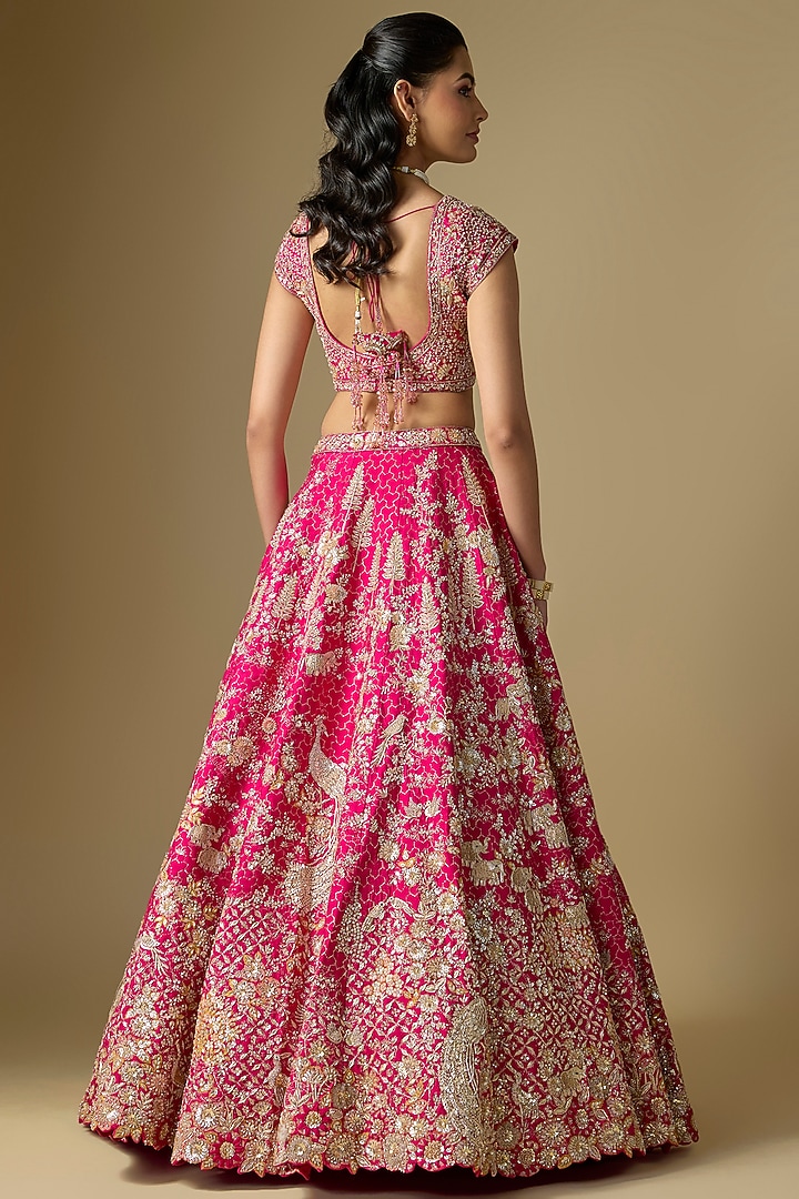 Rani Pink Raw Silk Bridal Lehenga Set by Kalighata at Pernia's Pop Up Shop
