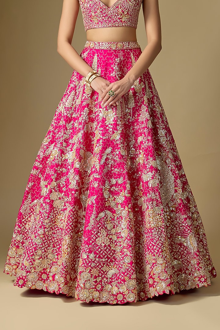 Rani Pink Raw Silk Bridal Lehenga Set by Kalighata at Pernia's Pop Up Shop