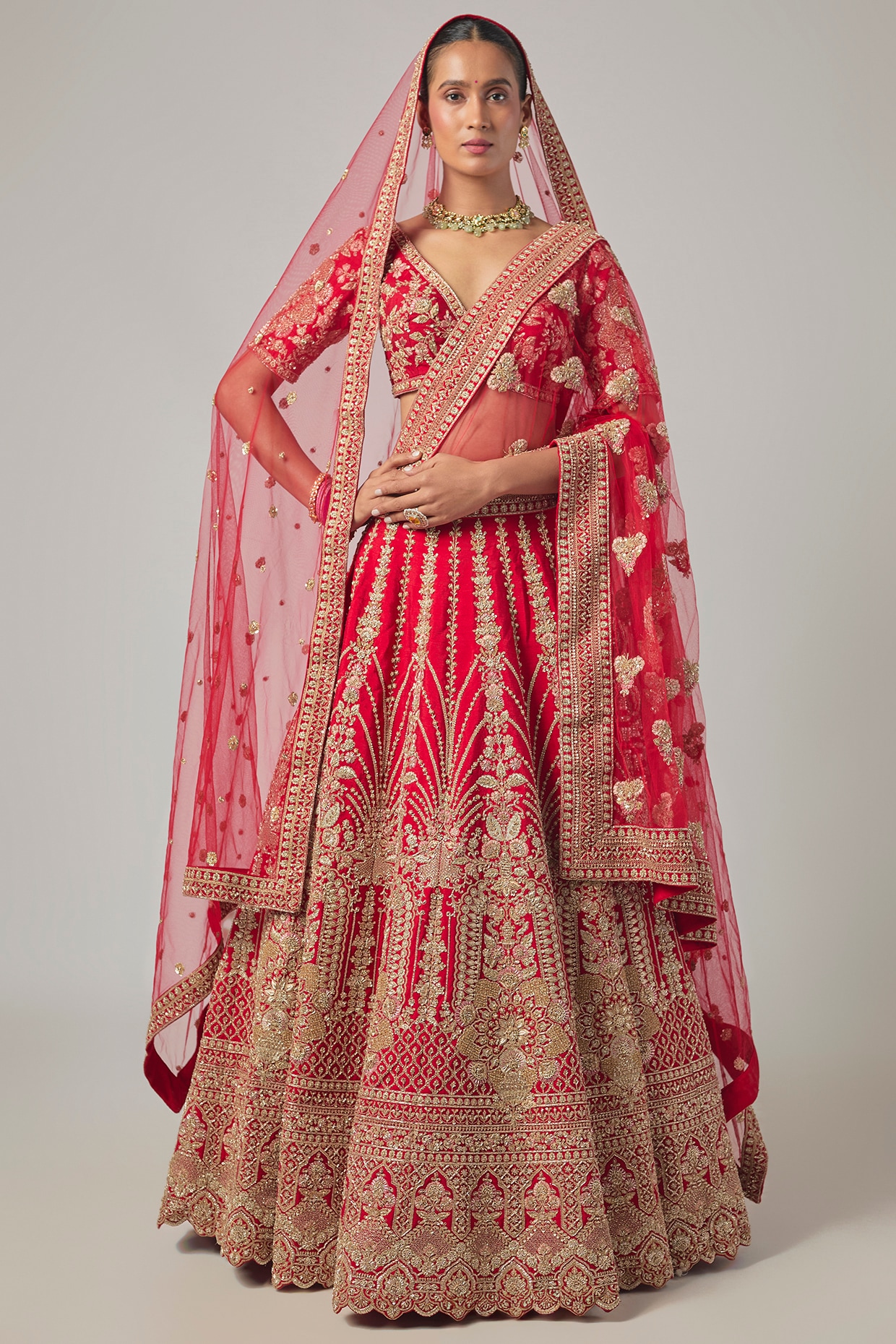 Kalighata Red Raw Silk Embroidered Lehenga Set
