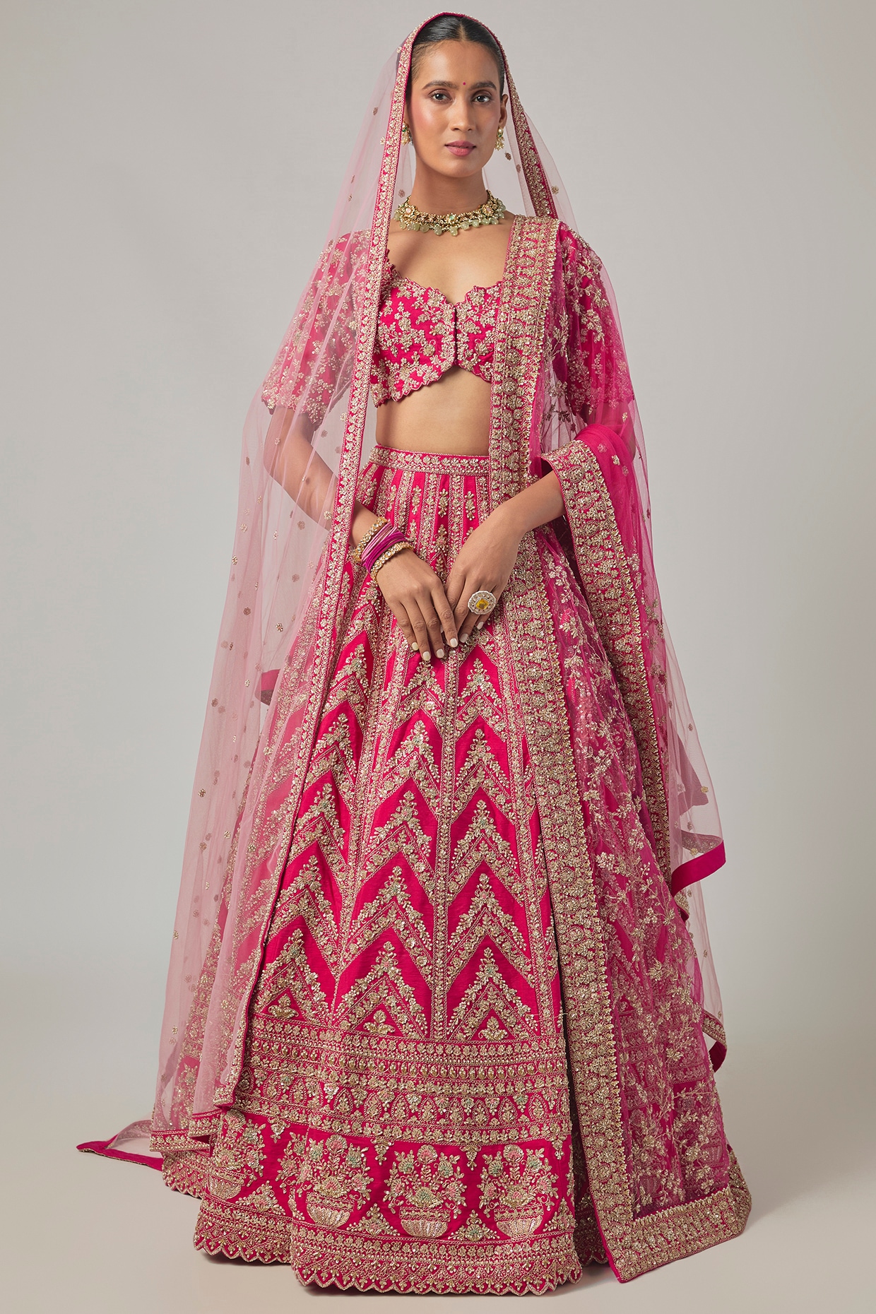 Kalighata Coral Raw Silk Embroidered Lehenga Set