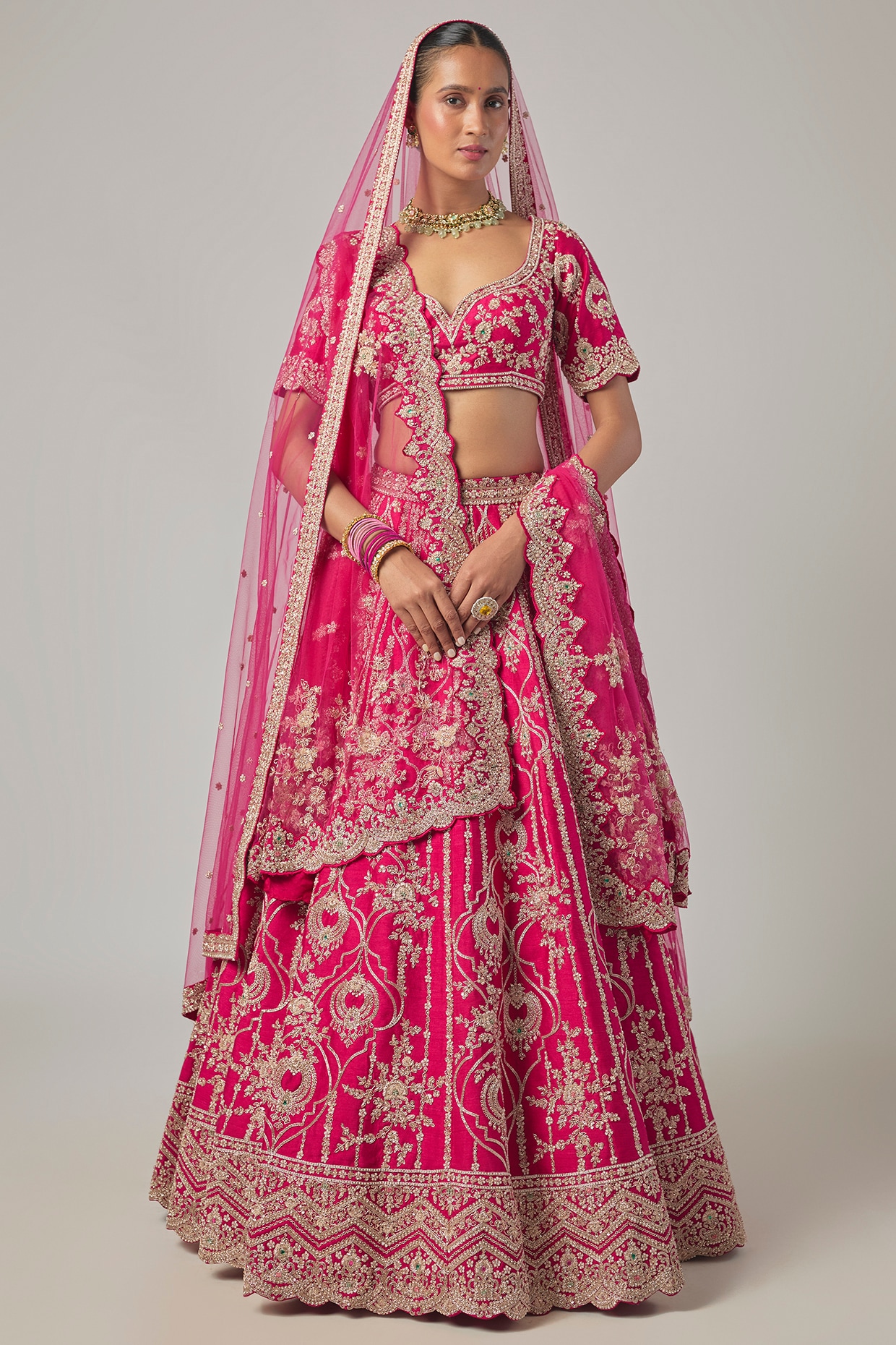 Kalighata Rani Pink Raw Silk Embroidered Lehenga Set