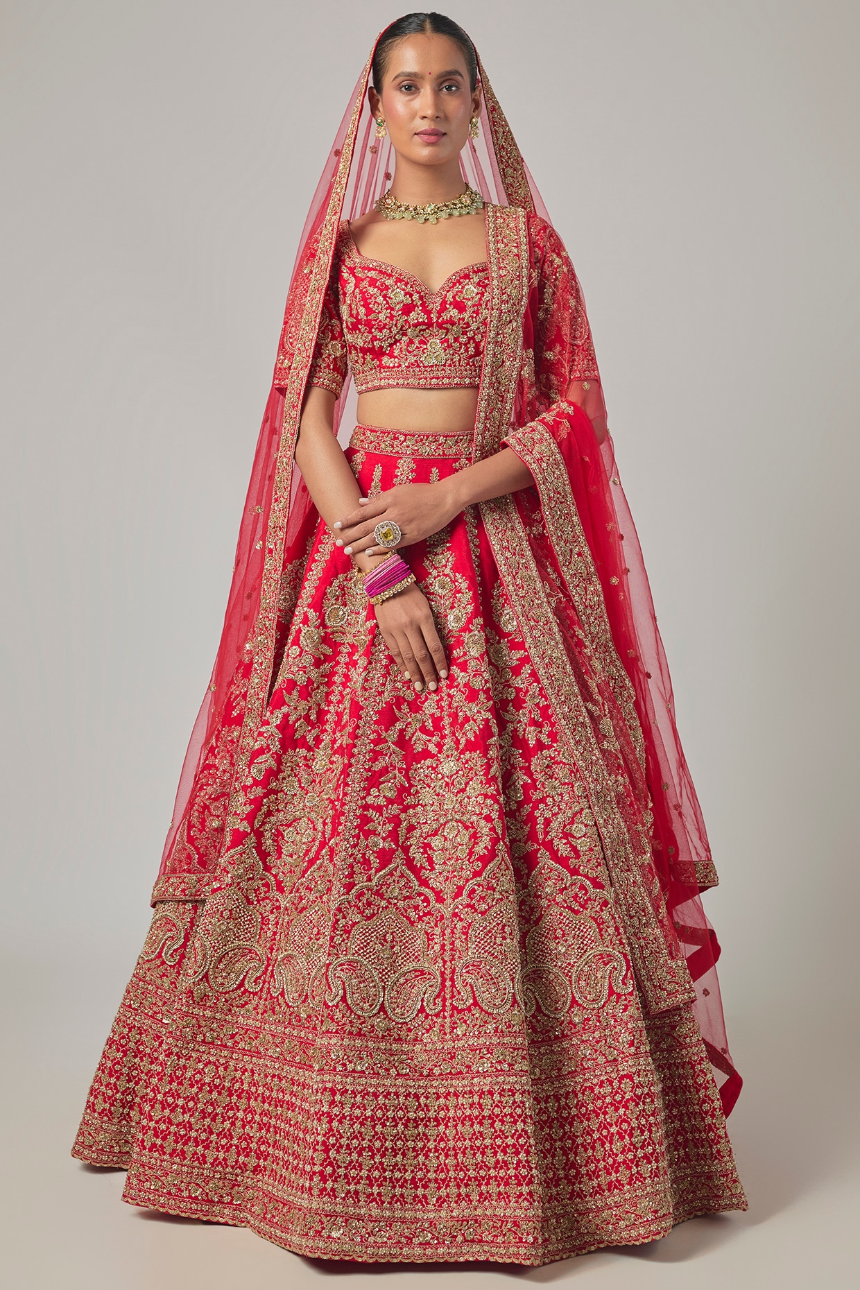 Kalighata Red Raw Silk Embroidered Lehenga Set