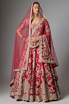 Red Raw Silk Lehenga Set by Kalighata-POPULAR PRODUCTS AT STORE