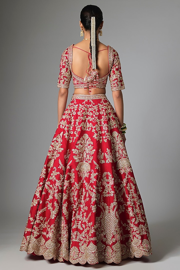 Red Raw Silk Bridal Lehenga Set by Kalighata at Pernia's Pop Up Shop