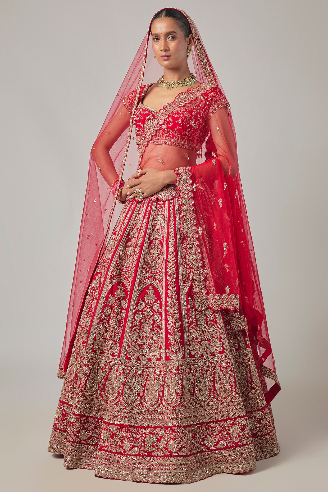 Kalighata Red Raw Silk Embroidered Lehenga Set