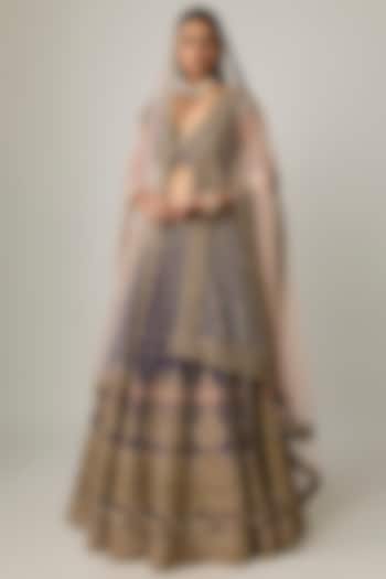 Navy Raw Silk Bridal Lehenga Set by Kalighata at Pernia's Pop Up Shop